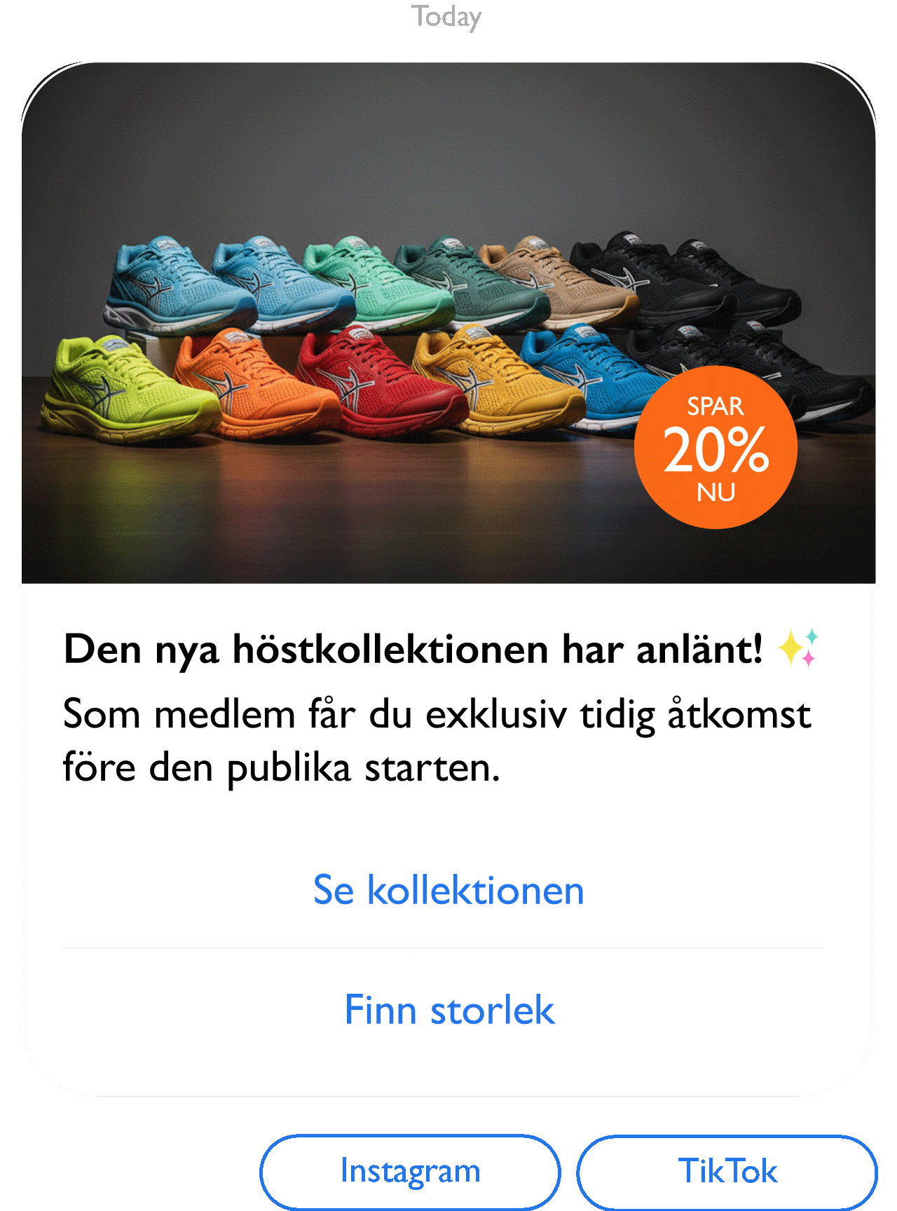 Exempel på RCS Rich Message - Interaktiv skokollektion med produktkarusell