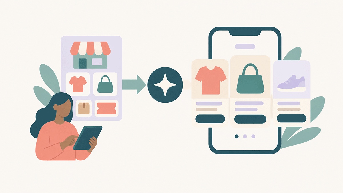 AI-designern bygger en RCS-karusell från en Shopify-katalog
