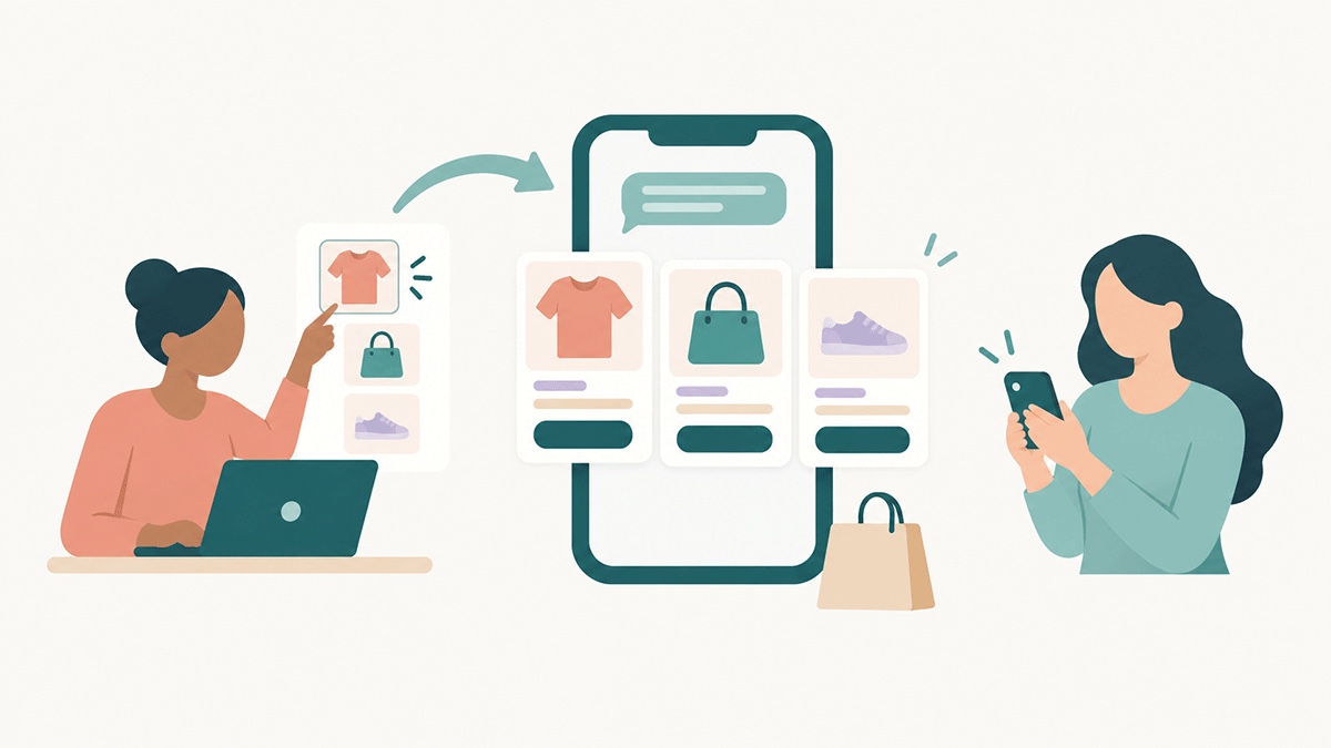 Shopify-produkter som RCS rich cards och en karusell på en telefon