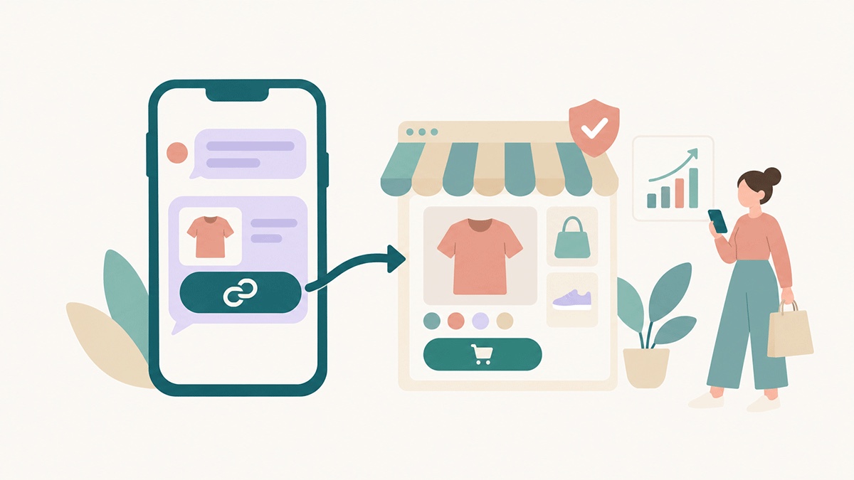 En spårad länk i ett meddelande öppnar en pålitlig Shopify-butik på dess egen domän